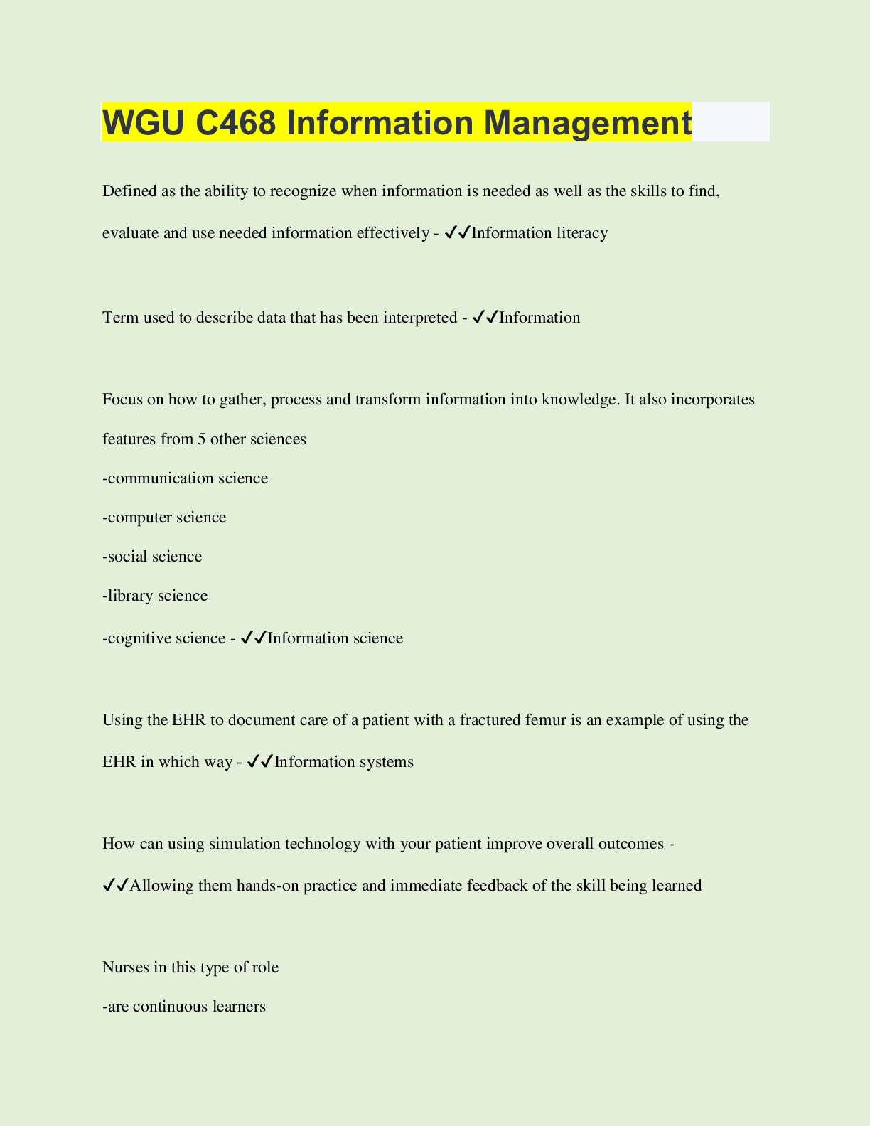 Preview image for WGU C468 Information Management | 70 Questions with 100% Correct Answers | Verified | Latest Update